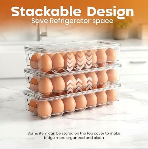 Utopia Home Egg Container With Lid and Handle for Refrigerator Organization- Pack of 2 - Clear Stackable Egg Holder for Kitchen or Pantry Organizers and Storage thumbnail 6