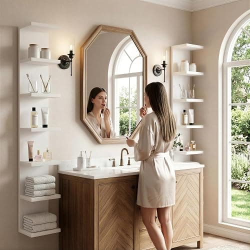 SADIELIFE 7 Tier Wall Shelf Unit & Lack Shelf, Versatile Floating Shelves for Wall, Bedroom Book Shelf, Vanity Display Shelves, Tall Decorative Shelving Unit, Long Shelves for Storage White thumbnail 2