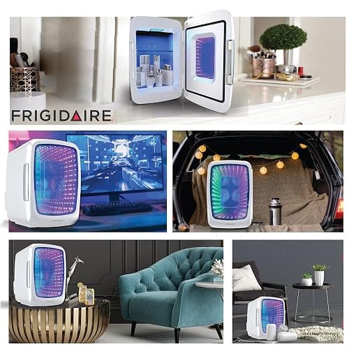 Frigidaire Gaming Light Up Mini Beverage Refrigerator, 6 can, 4 liters, Cooler with large see through door and LED lights Perfect for Gaming Experience, Home, Office, or Cars.12V Charger (White) thumbnail 5
