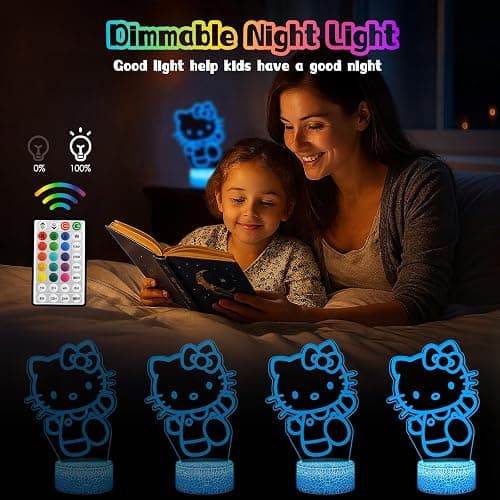 Eygerur Kitty Gifts for Girls - Kitty Night Light, 3D LED 16 Color Dimmable USB/Battery Powered Kitty Lamp with Remote Control and Smart Touch for Girls Room Decor Party Birthday Christmas thumbnail 3