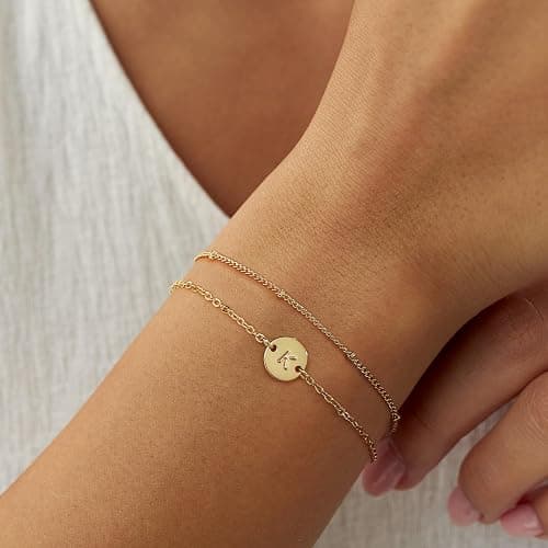 MONOZO Gold Bracelets for Women Christmas Gifts - Dainty 18K Gold Plated Disc Monogram Letter A-Z Initial Bracelets for Women Trendy Personalized Letter Bracelet Birthday Christmas Gifts for Her thumbnail 3