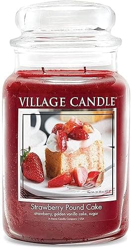 Village Candle Strawberry Pound Cake, Large Glass Apothecary Jar Scented Candle, 21.25 oz, Red - 21.25oz