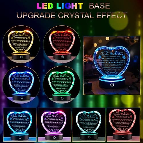 Ghtixsu Sister Gifts Crystal Keepsake with LED Base, Laser Engraved Sister Gift from Sister, Soul Sister Presents for Women, Unique Big Sister Birthday Gifts for Girls, Best Sister Ever Gifts thumbnail 5