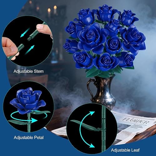Flower Bouquet Building Block Set – 634PCS Blue Rose Flower Brick Kit for Adults & Kids, DIY Eternal Flower Gift for Valentine’s Day, Mother’s Day, Christmas, Home or Office Decoration Display thumbnail 3