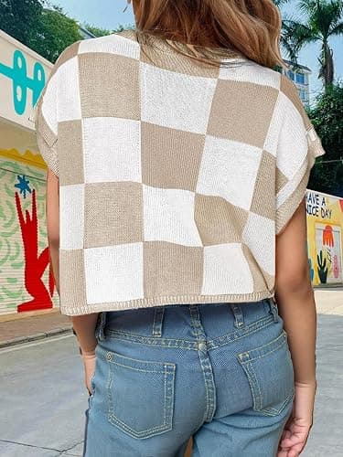 Girls Fall Crop Tops 2025 Cute Cap Sleeve Spring Summer Colorblock Loose Kids Knit Winter Sweaters Top thumbnail 3