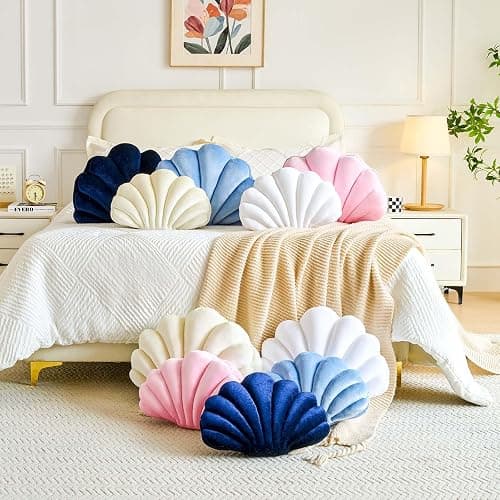 Lfsaaj White Seashell Throw Pillows, Shell Shaped Throw Pillows, 13 Inch Soft Velvet Home Decorative Pillow Plush Cushion for Bed Couch Living Sofa Room Decor Accent Throw Pillow thumbnail 6