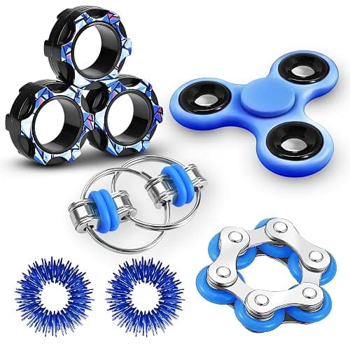 Dr.Kbder Fidget Toys Adults Pack 6Pcs, EDC Fidgeting Game for Kids Teen Cool Mini Gadget Desk Toys Figette Spinner Figits Rings Classroom ADHD Stress Anxiety Relief Toy Unique Gift for Boys Girls-Blue - Image 1
