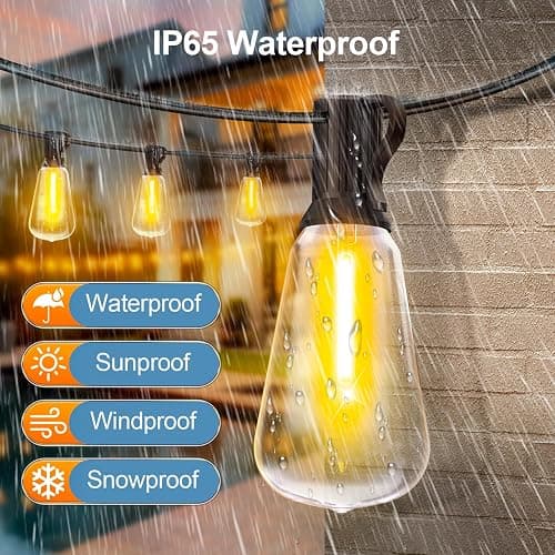 Outdoor Lights String Patio Outside - 100ft 30M LED Waterproof Light ST38 | Dimmable, Shatterproof, Hanging Lighting Edison Bulb Deck Backyard Gazebo Balcony Party Bistro Cafe Pergola Garden Yard Porch thumbnail 5