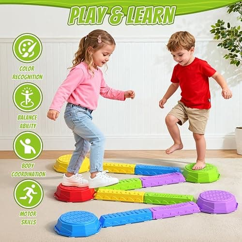 HYES Balance Beams Stepping Stones for Kids, Obstacle Courses Sensory Toys for Toddlers, Non-slip Jumping Step Stones Balance Beam Indoor & Outdoor Play Games Birthday Gifts for Boys Girls 3-5 thumbnail 2