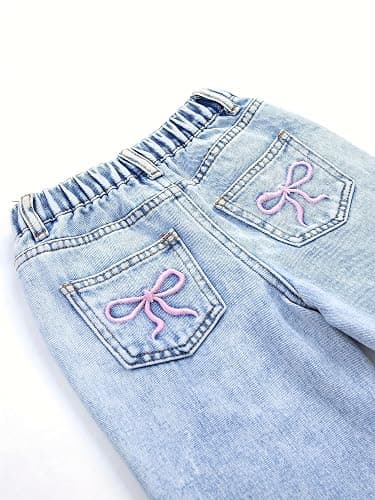 Fulihug Girls Wide Leg Jeans Baggy Bow Embroidery High Elastic Waist Denim Pants Cute Y2K Trendy Tween Streetwear 8-16Y thumbnail 8