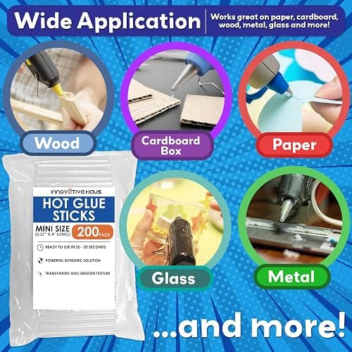 Innovative Haus Mini Hot Glue Sticks for Mini Glue Guns, Clear, 200 Pack | Bulk Craft Adhesive, Small 4" x 0.27" Size, Transparent, Quick-Drying, Dual Temp, Bonds Wood, Metal, Glass, Fabric, Foam thumbnail 6