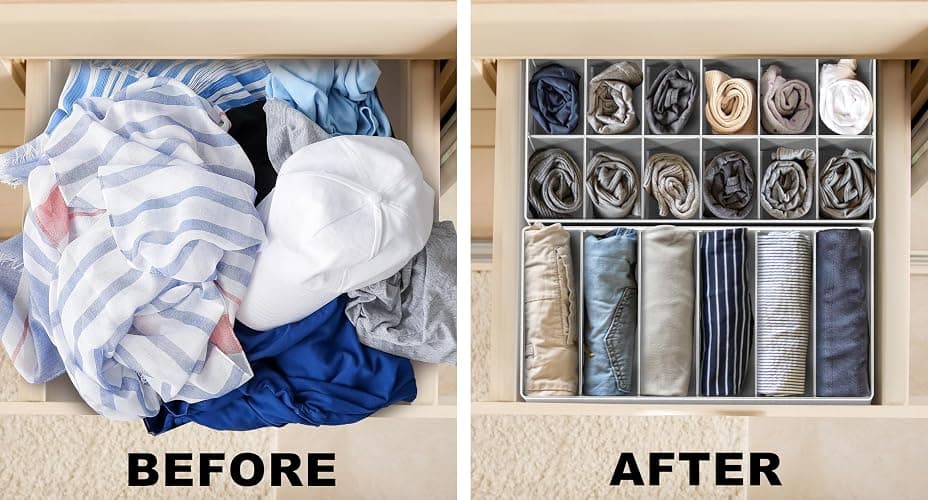Simple Houseware 4-Pack Drawer Organizer Set - Closet Dividers for Underwear, Socks, Bras, Scarves, Ties - Foldable Non-Woven Storage Boxes, Gray thumbnail 4