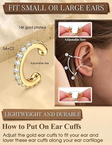 LOLIAS 12Pcs Ear Cuffs Non Piercing - 14K Gold Plated Ear Cuff Earrings for Women Adjustable Earring Cuffs for Non Pierced Ears Clip on Cartilage Earring Fake Earrings Set thumbnail 5