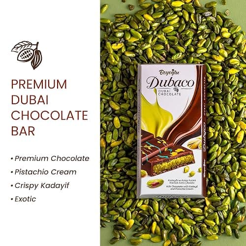 Beyoglu Dubaco Dubai Chocolate Bar Pistachio 7.05 Oz (Pack of 1), Luxury & Premium Dubai Milk Chocolate Bar Filled with Pistachio Butter & Shredded Knafeh Kadayif thumbnail 4