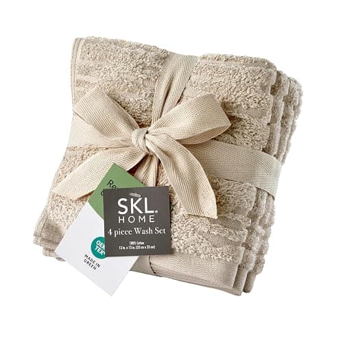 SKL Home CloudSoft Cotton Luxury 4-Piece Washcloth Set, Oatmeal - Image 1