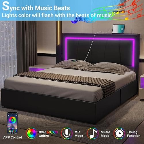 Queen Bed Frame with Headboard and 4 Storage thumbnail 4