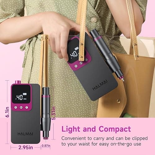 Electric Nail Drill Professional, Portable Nail File for Acrylic Gel Nails, Cordless Rechargeable Ultra Power Nail Drill Kit 40000RPM, HMC320 Salon-Grade Efile Nail Machine (Dark Grey) thumbnail 6