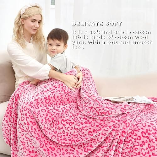 Pink Fleece Throw Blanket Soft Flannel Leopard Blankets Cozy Fuzzy Valentines Blanket Plush Warm Throws for Girls Women thumbnail 7