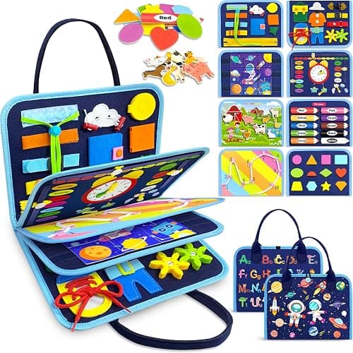 Gojmzo Busy Board Montessori Toys for Toddler Boy Birthday Gifts, Busy Book Sensory Toys for Toddlers, Learning Educational Toddler Travel Activities - Image 1