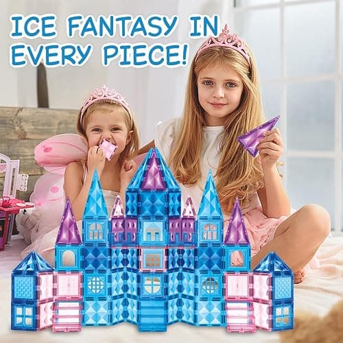 Princess Castle Magnetic Tiles 110 PCS, Zippered Carrying Case + 2 Dolls Gift Included, Magnetic Blocks, Toys for Girls, 3 4 5 6 7 8 Year Olds Birthday Gift Ideas for Girls thumbnail 4