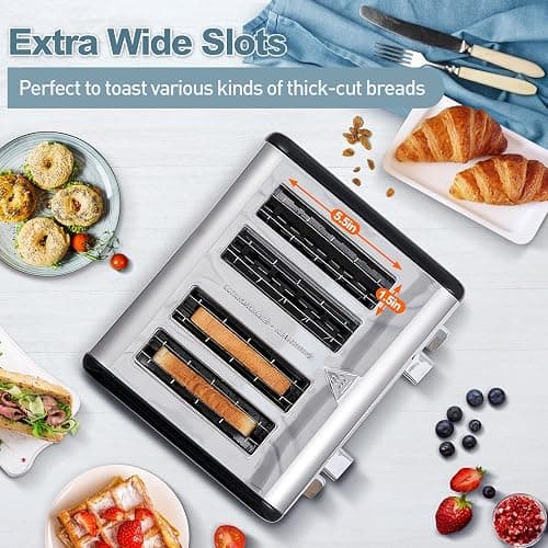 CUSIMAX 4 Slice Stainless Steel Toaster with Digital Display, Black | LED Display with Countdown Timer, 6 Browning Levels, Bagel/Defrost/Cancel, Dual Independent Controls, 1.5" Extra Wide Slots thumbnail 5