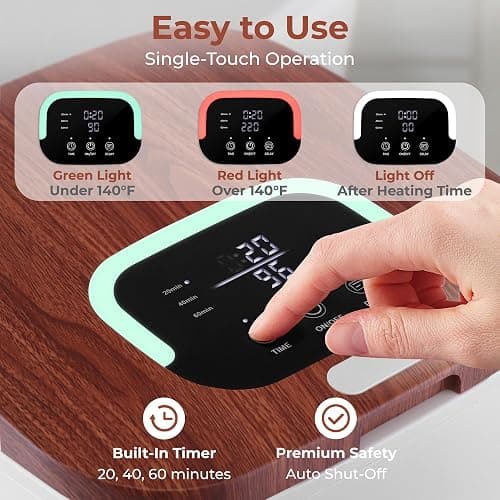 SereneLife Towel Warmer - 23L Capacity Bucket with Timer Function, Fits Up to Two Oversized Towels for Bathroom, Wood thumbnail 4