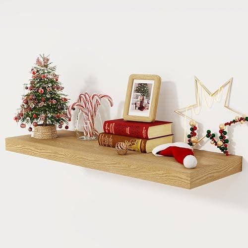 Floating Shelves 36 Inch Long, 12 Inch Deep Floating Shelves for Wall, 36 x 12 Shelves for Wall Storage & Display, 2" Thick Floating Shelf for Bathroom, Living Room, Bedroom, Oak Color, Set of 1 - Image 1