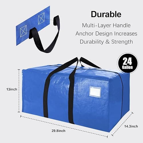 VELVETSURE Heavy Duty Extra Large Moving Bags W/Backpack Straps - Strong Handles & Zippers, Storage Totes For Space Saving, Fold Flat, Alternative to Box and Bin (Set of 6, Multicolor) thumbnail 2