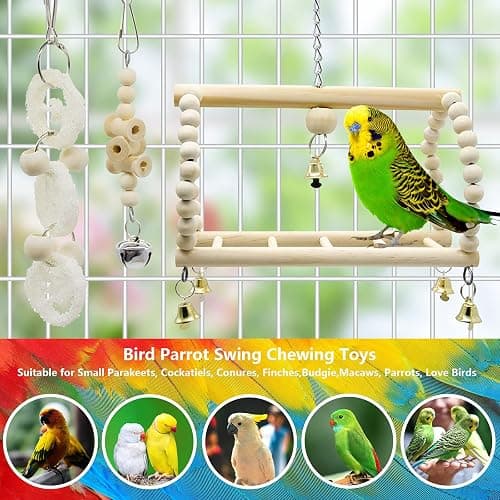 Deloky 7 Packs Bird Parrot Swing Chewing Toys-Hanging Bell Bird Cage Toys Suitable for Small Parakeets, Cockatiels, Conures, Finches,Budgie,Macaws, Parrots, Love Birds thumbnail 7