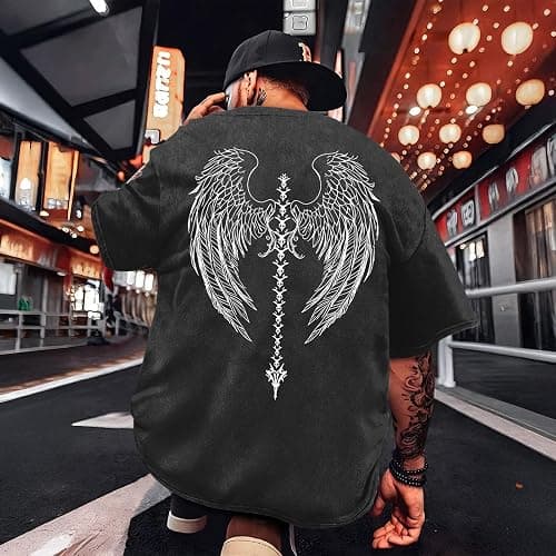 BeWithYou Vintage Goth Shirt for Men Oversized Gothic Y2k Graphic Tees Punk Grunge Streetwear Skull Cross Acid Wash Tshirts thumbnail 5