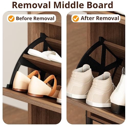 IRONCK Shoe Cabinet Storage with 2 Flip Drawers, Free Standing Wooden Shoe Storage Organizer Cabinet with Rattan Doors for Entryway, Narrow Shoe Rack Cabinet, Walnut thumbnail 6