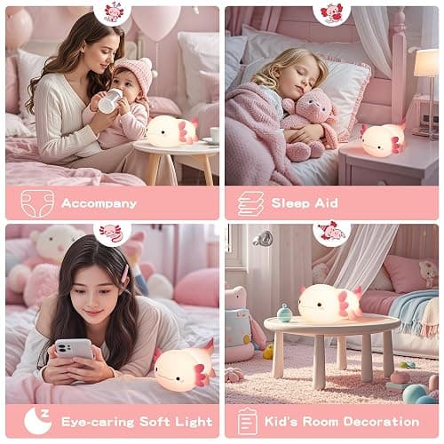FAMIDUO Axolotl Lamp,Cute Axolotl Night Light,Dimmable Silicone Animal Nursery Night Light,Adorable Rechargeable Squishy Novelty Bedside Touch Lamp,Baby Room Decor, Axolotl Gifts for Kids/Girls thumbnail 6