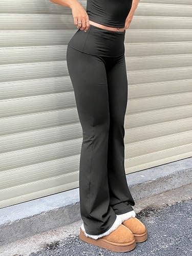 FAQUDY 3 Piece Women's Flare Leggings High Waisted Tummy Control Yoga Pants Black Bootcut Wide Leg Leggings Workout Pants thumbnail 5