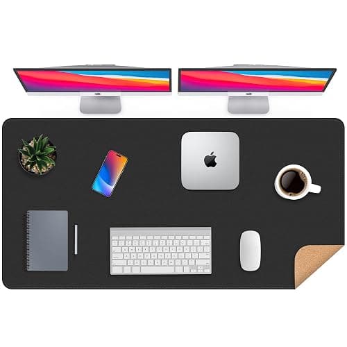 Large Desk Mat 47" x 23.7",Leather Desk mat,Double-Sided Desk Pad,Desk matt for Desktop,Large Mouse Pad,Office Desk mat,Waterproof Desk Blotter pad for Office&Home(Black+Cork) thumbnail 2