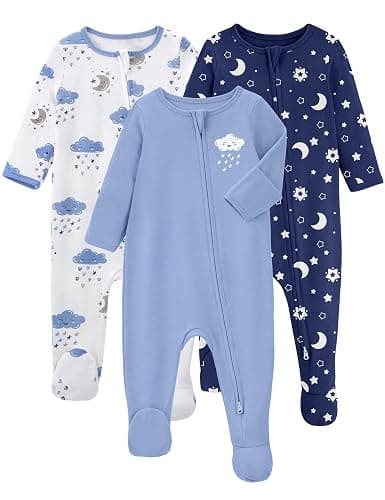 Yoofoss Baby Pajamas 100% Organic Cotton Baby Sleepers for Newborn 0-3 3-6 6-9 Months Boys Girl Clothes 3pcs Footed PJs - Image 1