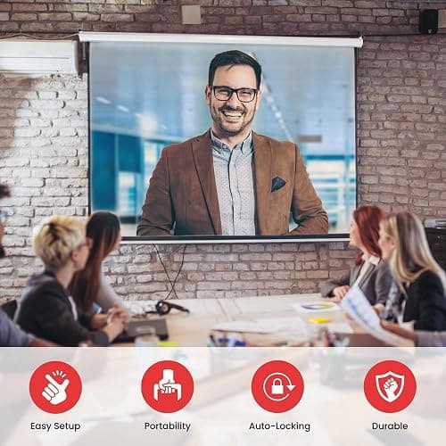 Pyle Manual Pull-Down Projector Screen - Universal 84-inch Roll-Down Retractable Manual Projection Screen w/ Auto-Locking, Adjustable Screen Height, Black Masking Border - 50.3” x 67.3” PRJSM9406 thumbnail 4