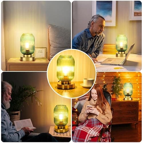 LEDIKON Mid Century Modern Table Lamp, Touch Control & 3 Way Dimmable, Green Glass, Small Gold, Vintage Bedside Lamp for Bedroom, Living Room,Office (Bulb Included) thumbnail 6