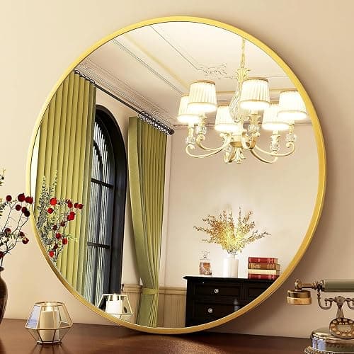HARRITPURE 20" Round Bathroom Mirror, Gold Circle Wall Mirror | Brushed Aluminum Alloy Frame Modern Decoration for Bathroom, Living Room, Vanity, Bedroom, Entryway thumbnail 9