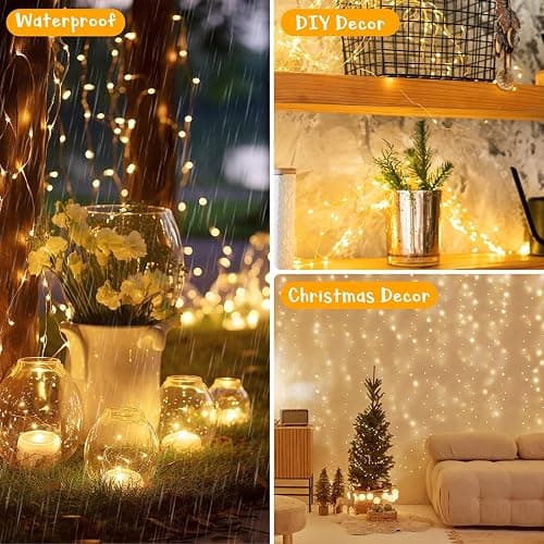 66Ft 200 LED Fairy Lights Plug in, Waterproof String Lights Outdoor 8 Modes Christmas Lights Bedroom Decor, Twinkle Lights for Girl's Room Garden Halloween Christmas Decorations (Warm White) - Warm White - 1 Pack(200LED) thumbnail 6