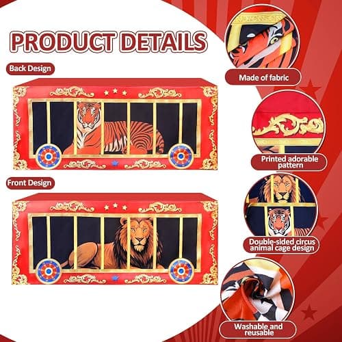 Jisfigtrh 6Ft Carnival Party Decorations Circus Animal Cage Tablecloth Tiger Lion Patterns Carnival Cage Washable Polyester Rectangular Table Cover for Boy Girl Birthday Baby Showers Party Supplies thumbnail 4