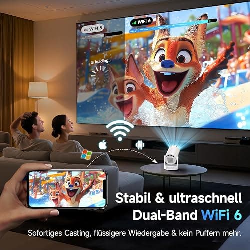Mini Beamer, Philoent Smart Projektor 4K/1080P Unterstützt Neueste Apps WiFi 6 Bluetooth 5.4 Auto Screen Trapezkorrektur Niedriges Rauschen, Ultrakurzdistanzbeamer bietet großes Bild im kleinen Raum thumbnail 3