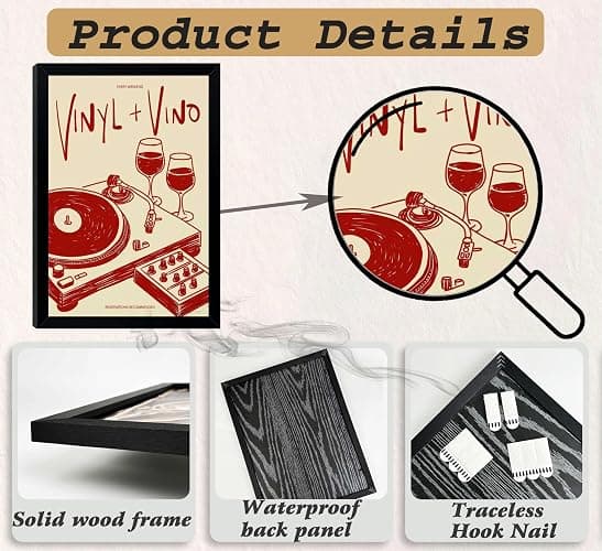 Vintage Wine Record Canvas Wall Art, Trendy 80s Abstract Watercolor Wall Decor, Retro Posters Painting Decor Picture, Funny Bar Cart Poster Print Artwork for Music Room Bar Bedroom Wall Decor Home thumbnail 5