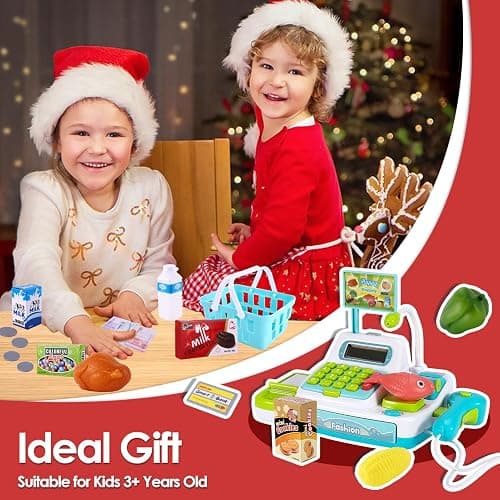 BUYGER Kids Till Cash Register with Scanner Pretend Shopping Playset | Sound and Light Scanner, Supermarket Dinette Cash Register for Children Birthday Gifts for 3 Years, Blue, 25 x 12 x 16 cm thumbnail 6