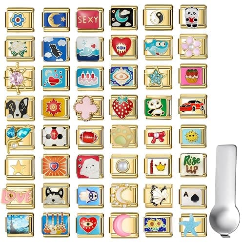 SWEETV Stainless Steel 18 Link Polish Italian Charm Bracelet with 1Pcs Starter Brascelet, 9Pcs/20Pcs Charms and Opening Tools, Classic 9mm Modular Charm, Personalized Jewelry Gift - Image 1