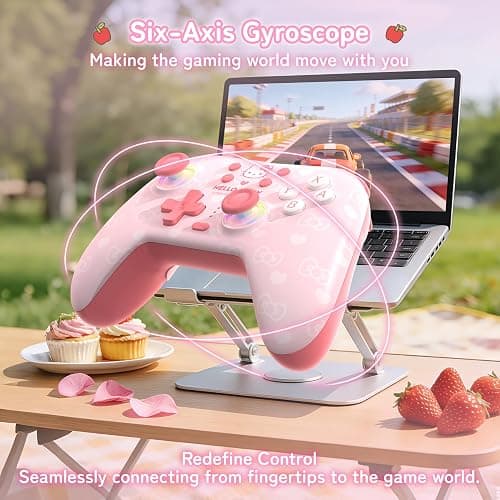 Kuitmor Pink Switch Controller,Hello Kitty Hall Effect Controllers Wireless for Switch 2/1/OLED/Lite,PC,Android,iOS | Bluetooth + Wired,1000mAh Battery,6-Axis Gyro,Dual Vibration,RGB Breathing Light thumbnail 9