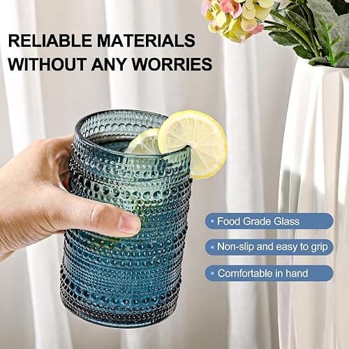 KMIGRUAN 15oz Colored Hobnail Drinking Glasses Set of 6,Vintage Kitchen Glassware,Embossed Beaded Glass Cups,Water Tumbler for Cocktail,Juice and Various Mixed Drinks thumbnail 7