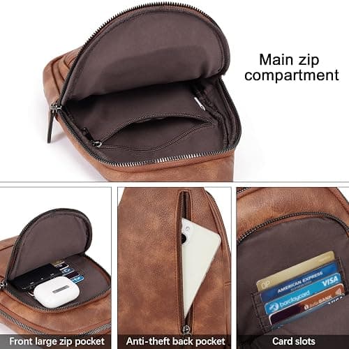 CLUCI Crossbody Bags for Women - Sling Backpack Travel Bag in Leather - 0-1 Brown thumbnail 4