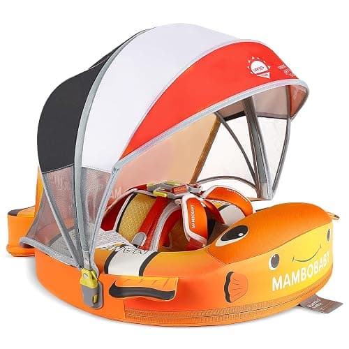 Mambobaby Baby Pool Float with Canopy, Non-Inflatable Infant Baby Swim Float Trainer with Safe Seat & Tail Support for Toddler, Mambo Baby Float Solid UPF 50+ Sun Protection - Image 1