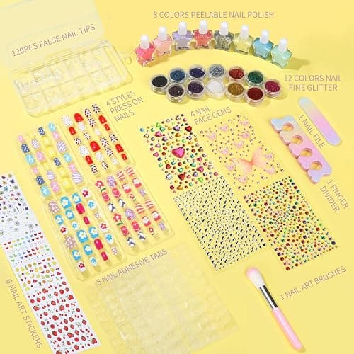 FANDAMEI Nail Kit for Girls, Press on Nails for Teens, Nail Polish Set for Girls, False Nail Tips for Teens, Nail Stickers, 3D Rhinestone Stickers Face Gems, Nail Glitter, Nail Art Tool Kit thumbnail 6