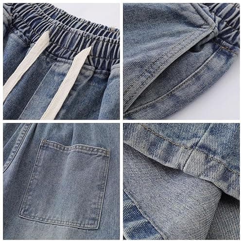 Sunidol Women's Y2K Star Denim Shorts Elastic Waist Summer Casual Loose Straight Baggy Jeans Shorts Jorts with Pockets thumbnail 5
